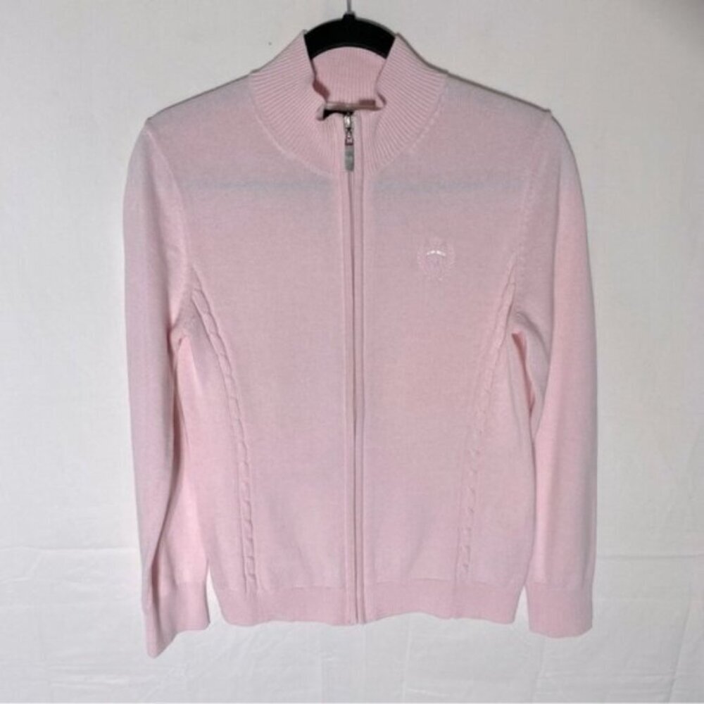 Tommy Hilfiger Lght Pink Cotton Knit Full Zip Mock Neck Sweater Cardigan M